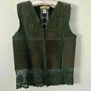Exquisite vintage suede and  crochet knit patchwork vest